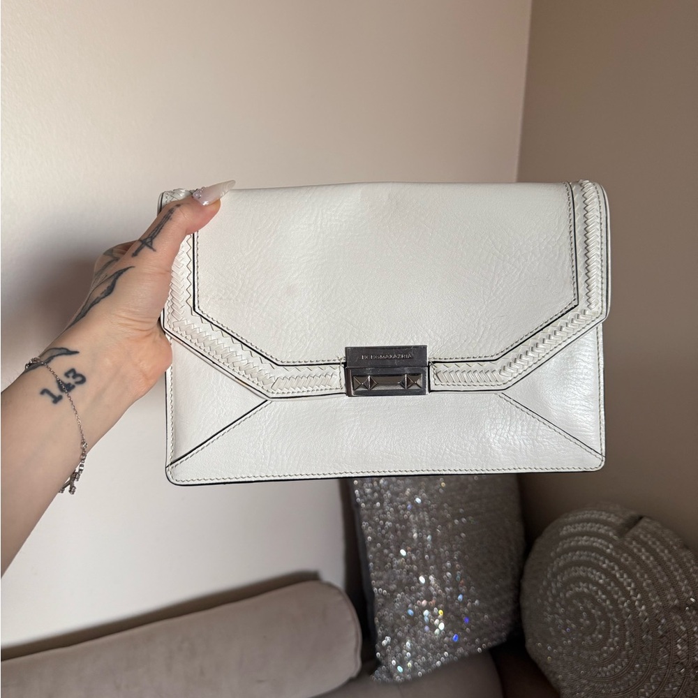 BCBGMaxAzria White Leather Wristlet Clutch